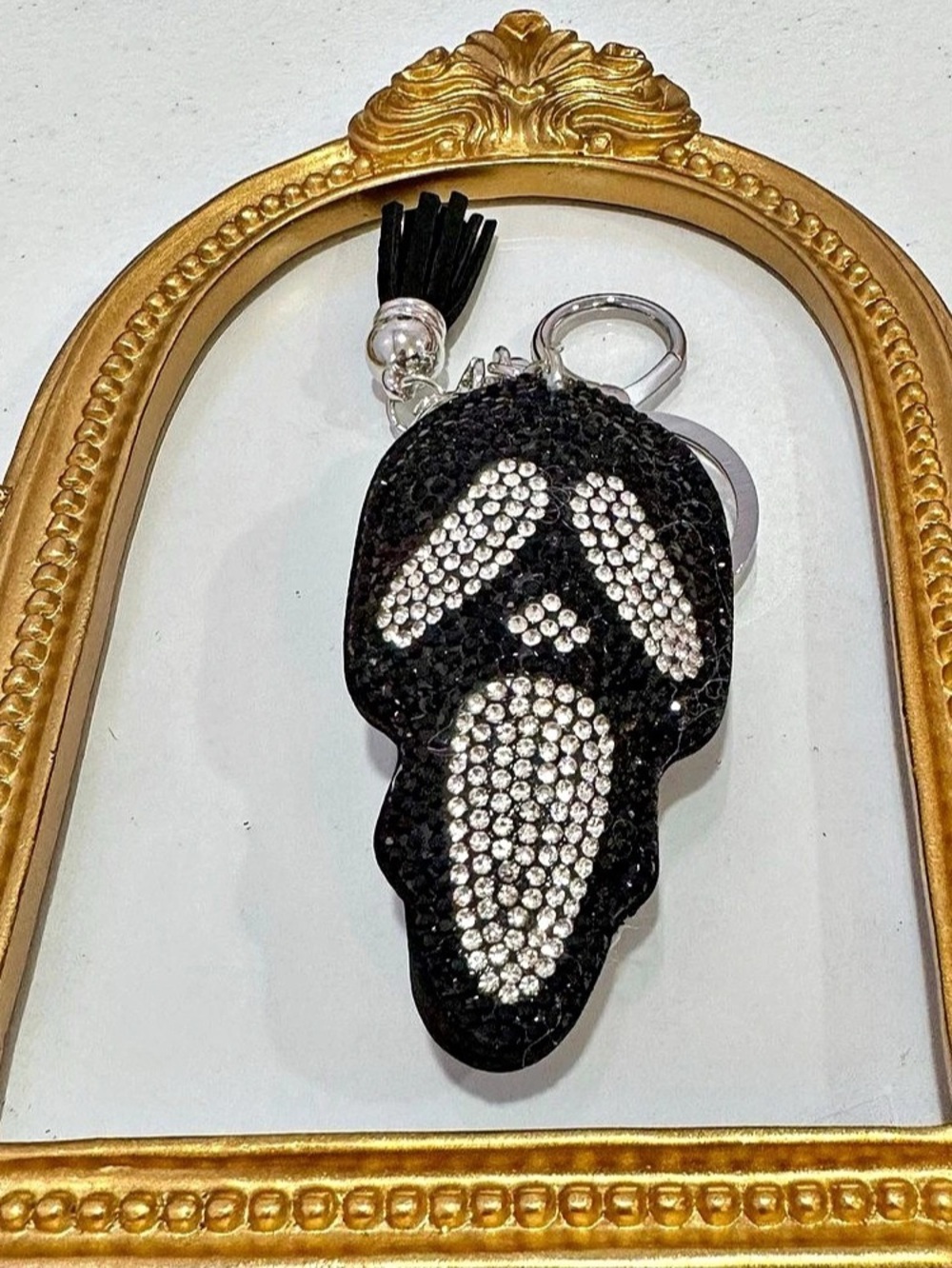 New Rhinestone Skull Keychain in Black & Silver